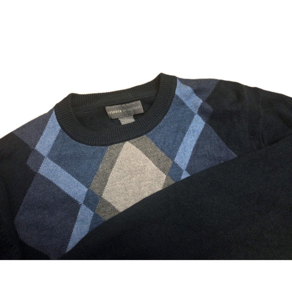 Tricot St.Raphael Mens  LG  Blue Argyle Grandpacore‎ Sweater Vtg, Preppy.